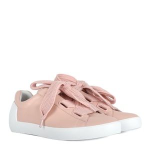 NINA Trainers Nude Pink Leather & Chunky Knit Lace